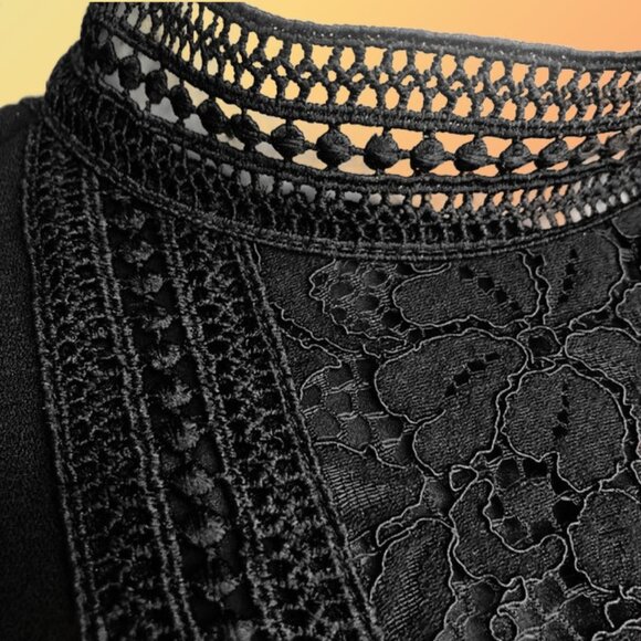 ZARA Black Floral Lace Peplum Short Sleeve Mock Neck Top Excellent Cond Sz S - Picture 3 of 5